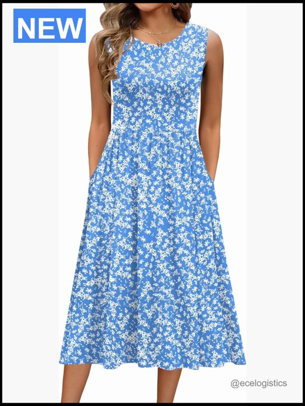 Sleeveless Tank Midi Dress with Pockets A-Line Casual Sundress